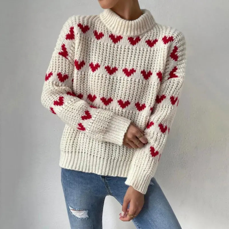 Denisse | Playful knitted sweater with heart pattern for women