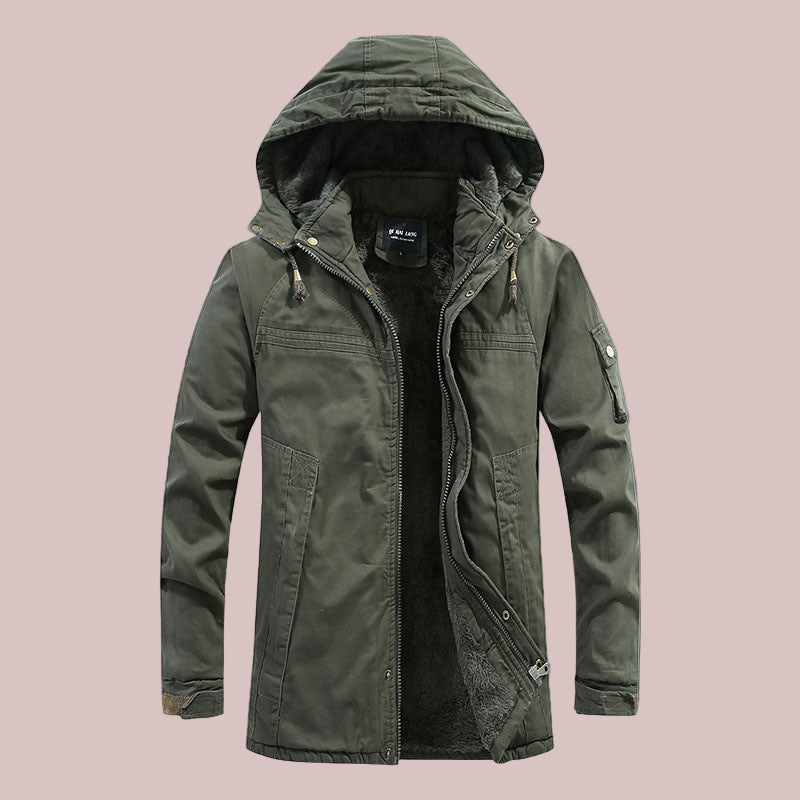 Men’s Hooded Jacket – Slim Fit – Mid Length – Fleece Lined – Outdoor Workwear