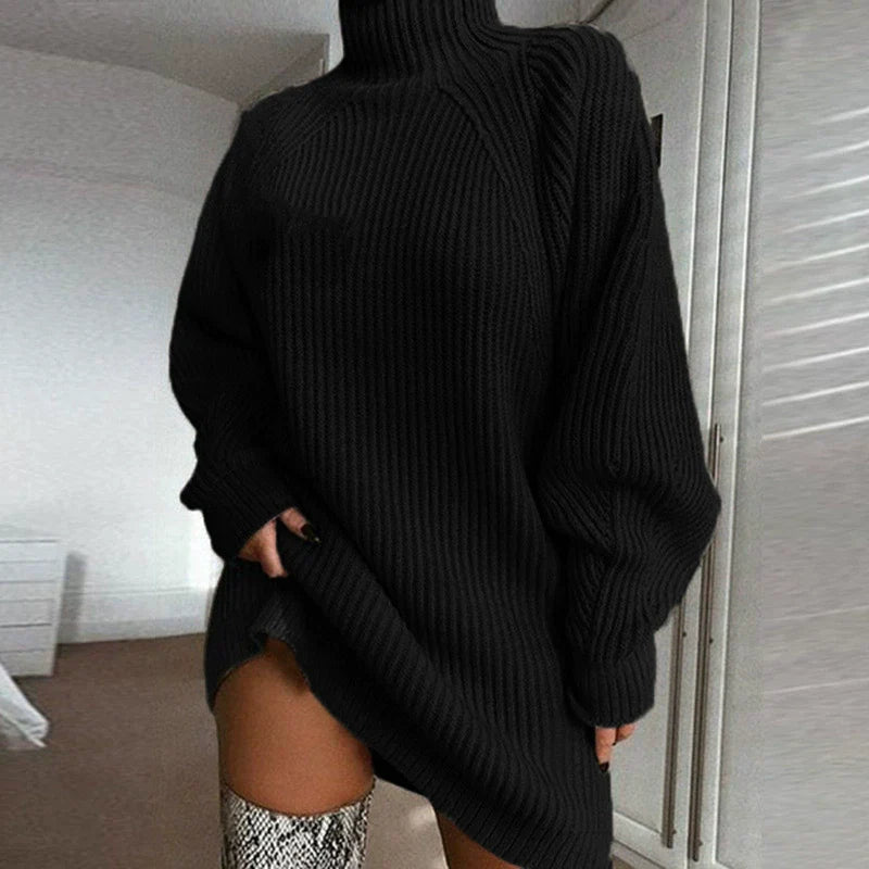 Women’s Sweater Dress – Wool Blend – Oversized Fit – Ribbed Knit – Turtleneck