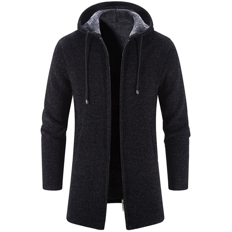 Men’s Cardigan Jacket – Chenille Knit – Hooded – Zip-Up – Relaxed Fit Casual Layer