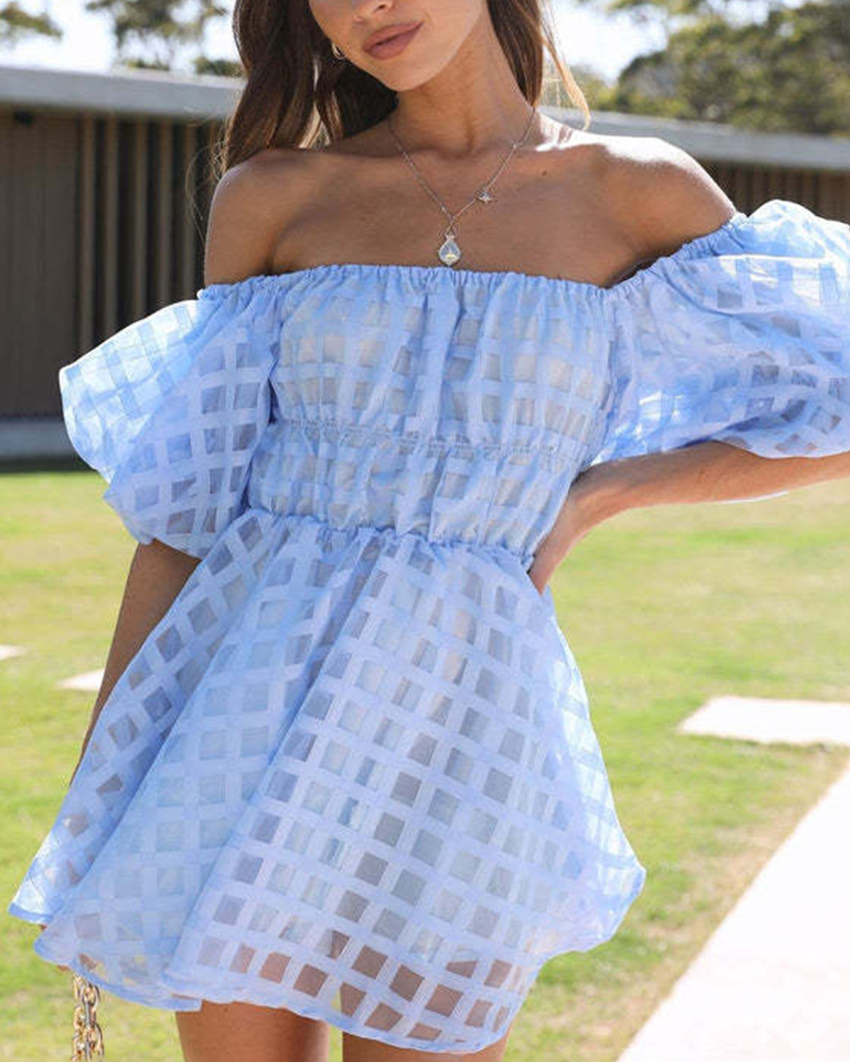 Diana® | Mini dress with puff sleeves and a checked pattern