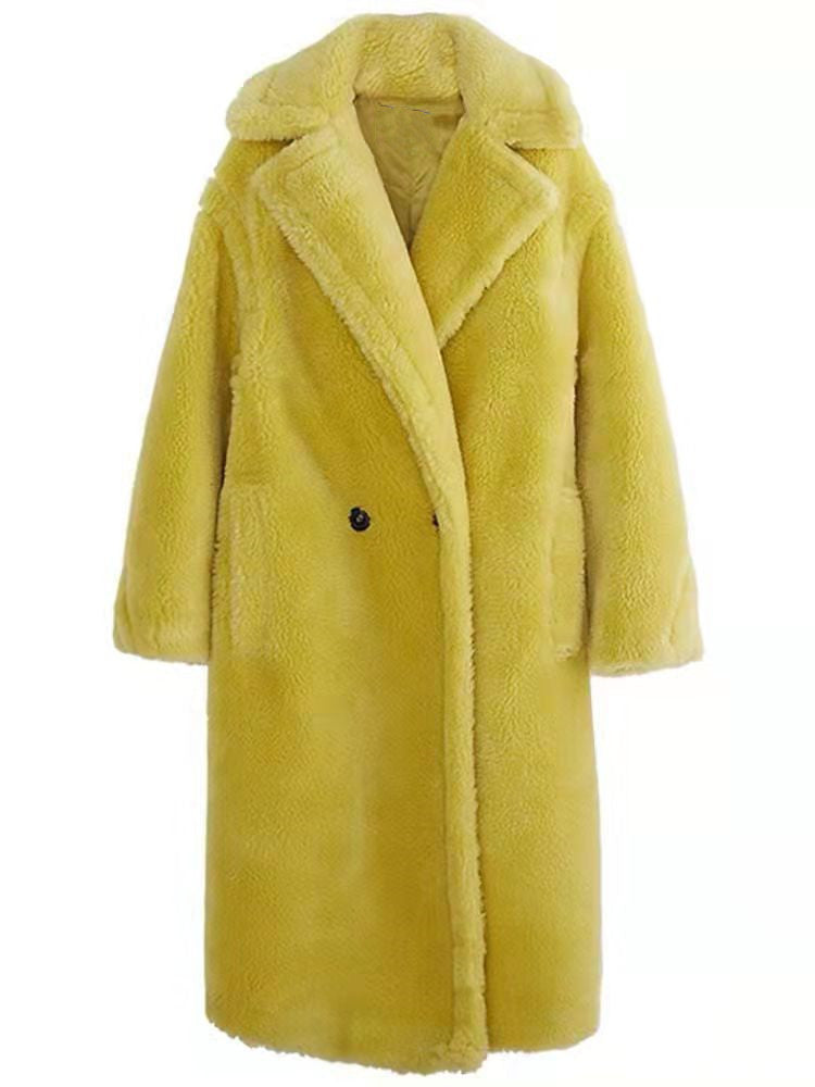 Women’s Teddy Coat – Oversized Fit – Faux Shearling – Double-Breasted – Long Length