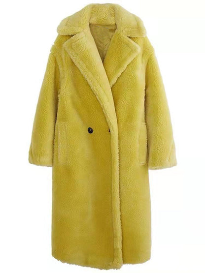 Women’s Teddy Coat – Oversized Fit – Faux Shearling – Double-Breasted – Long Length