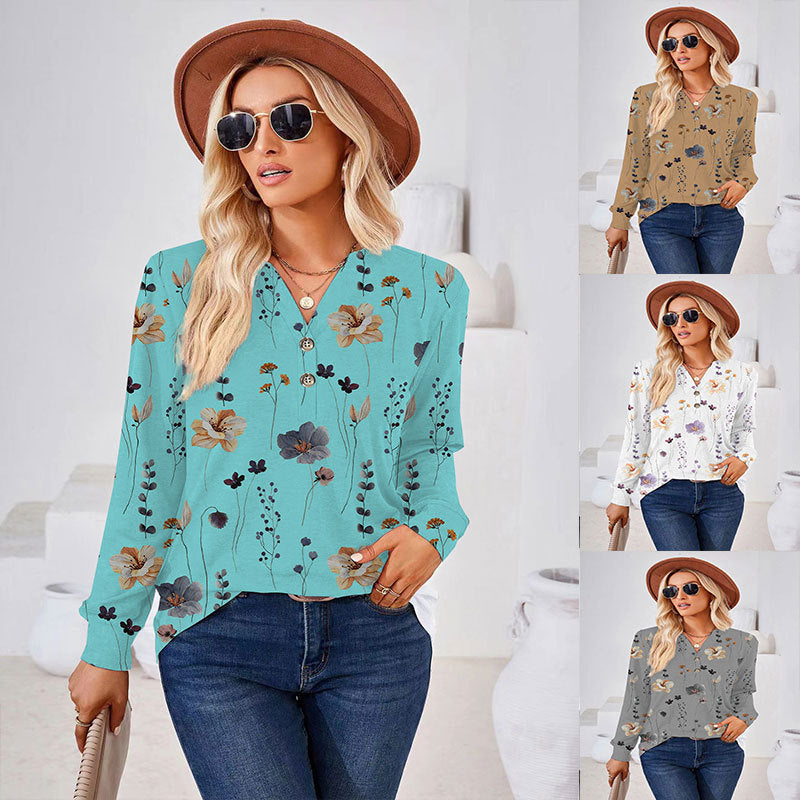 Elda® | Women'S Blouse With Floral Design And Button Placket
