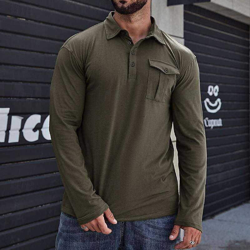 Men’s Henley Polo Shirt – Slim Fit – Cotton – Stand Collar – Chest Pocket