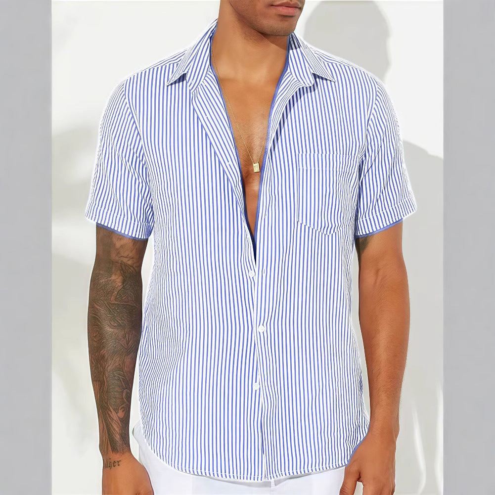Gordon | Men’s Casual Shirt – Breathable Cotton Blend – Relaxed Fit – Short Sleeve – Vertical Stripes