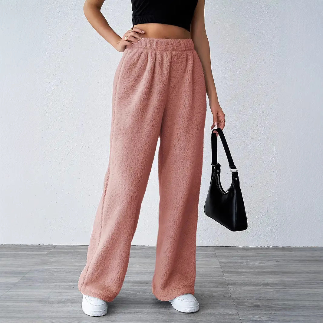 Women’s Casual Pants – Plush Fleece – Relaxed Fit – Wide Leg – Full Length Lounge Wear