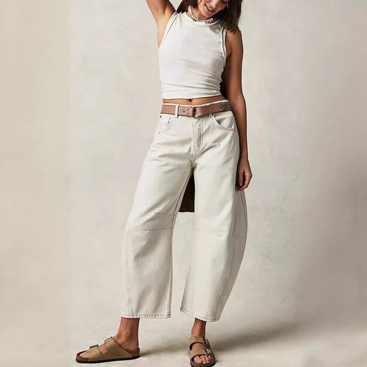 Women’s Jeans – Wide Leg – Loose Fit – Mid-Low Waist – Full Length Denim Casual