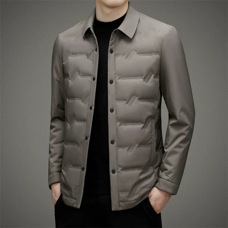 Men’s Down Jacket – Slim Fit – Insulated – Button-Up Quilted Design