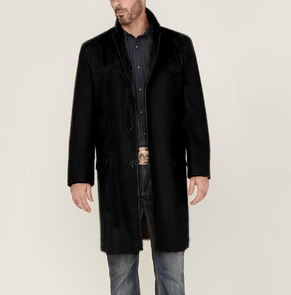 Men’s Overcoat – Tailored Fit – Wool Blend – Notched Lapel – Knee Length – Flap Pockets