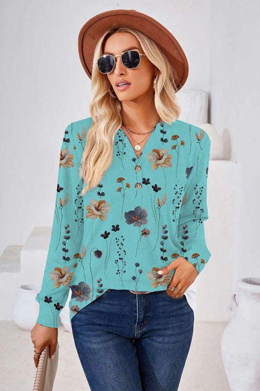 Elda® | Women'S Blouse With Floral Design And Button Placket