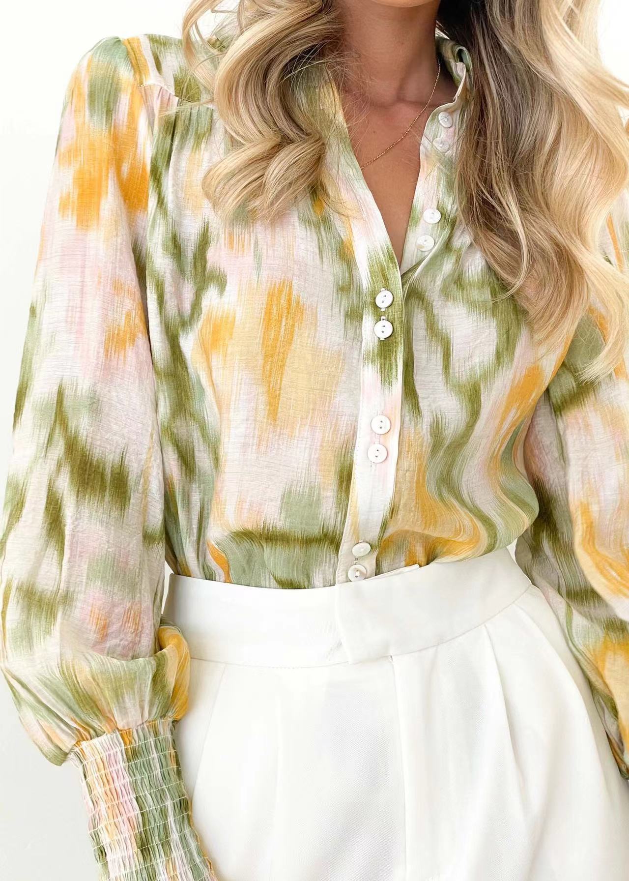 Carolina® | Women'S Blouse With Elegant Color Gradient And Trendy Puff Sleeves