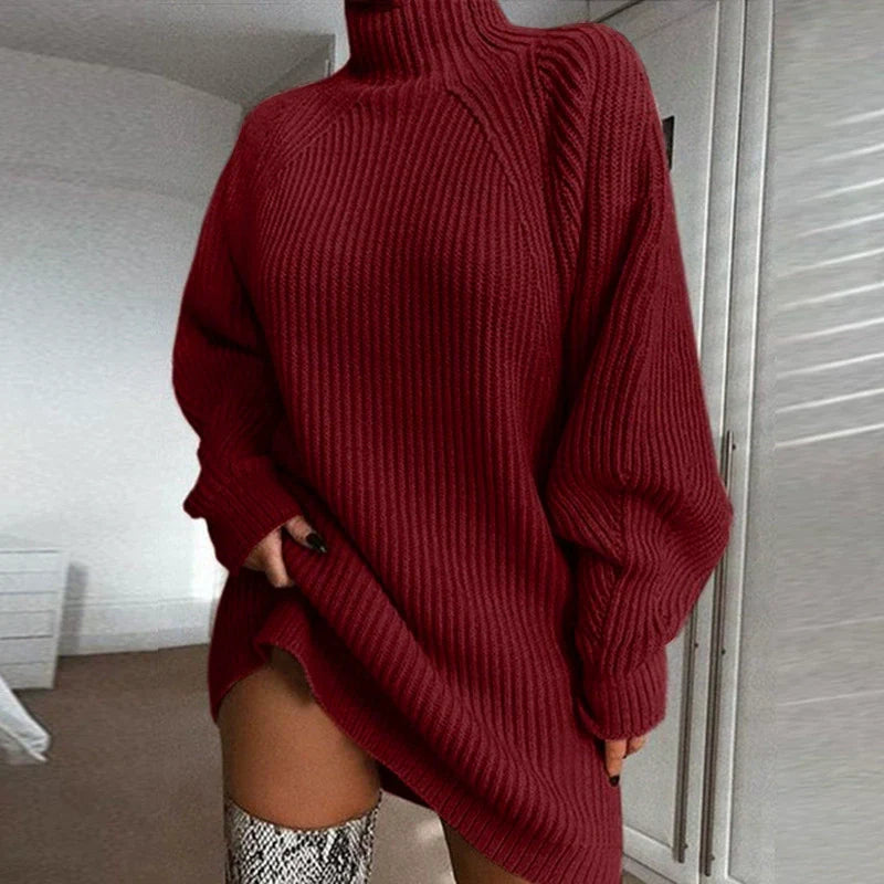 Women’s Sweater Dress – Wool Blend – Oversized Fit – Ribbed Knit – Turtleneck