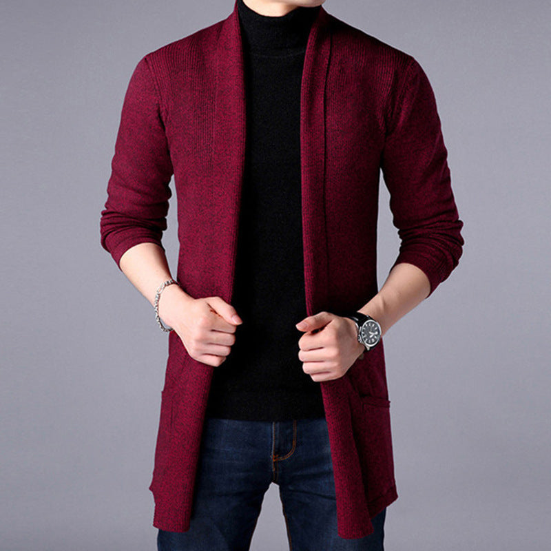 Men’s Long Cardigan – Knitted – Relaxed Fit – Open Front – Ribbed Trim – Casual Layer