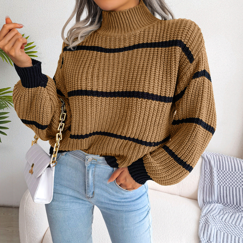 Dorotea | Cozy knitted turtleneck sweater with a striped pattern