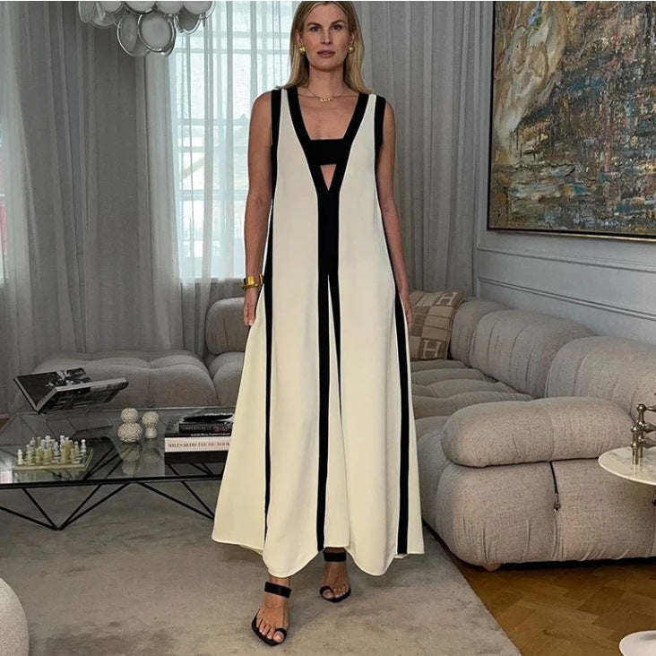 Alicia® | Two-tone long dress with V-neck