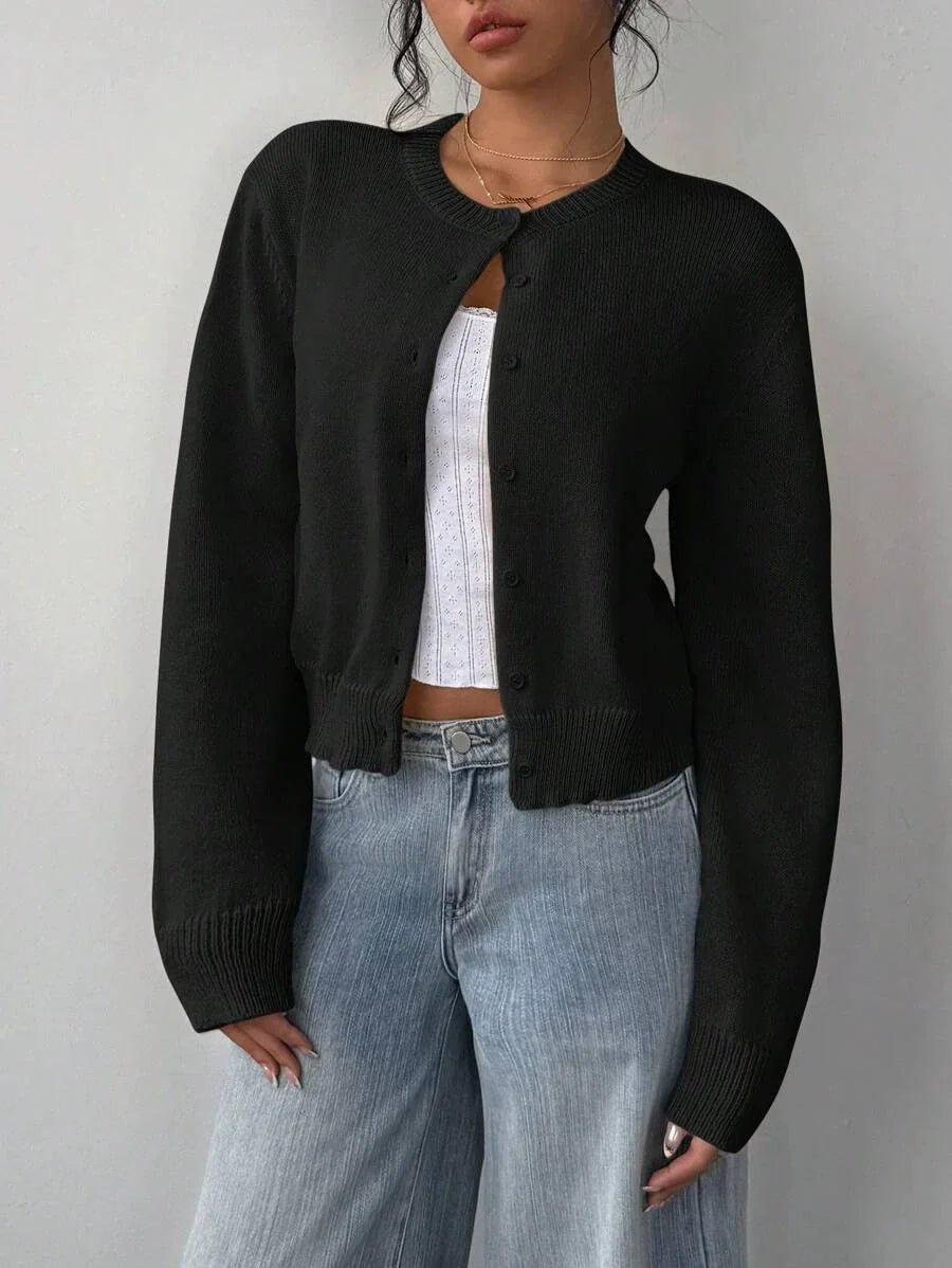 Women’s Cardigan Sweater – Soft Knit – Cropped Fit – Button Front – Ribbed Trim