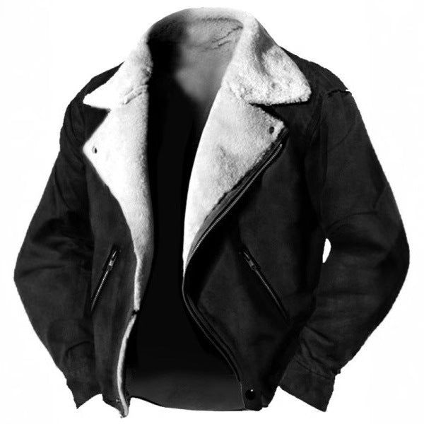 Men’s Suede Jacket – Shearling Lined – Structured Fit – Retro Lapel – Zipped Pockets