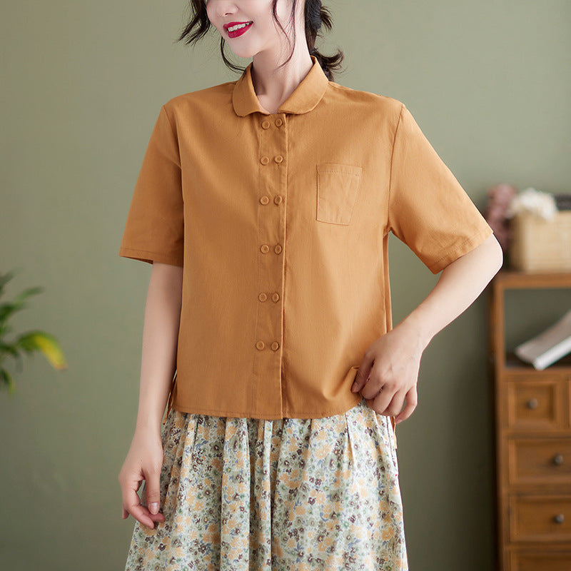 Athalie® | White Short Sleeve Cotton Linen Blouse For Women