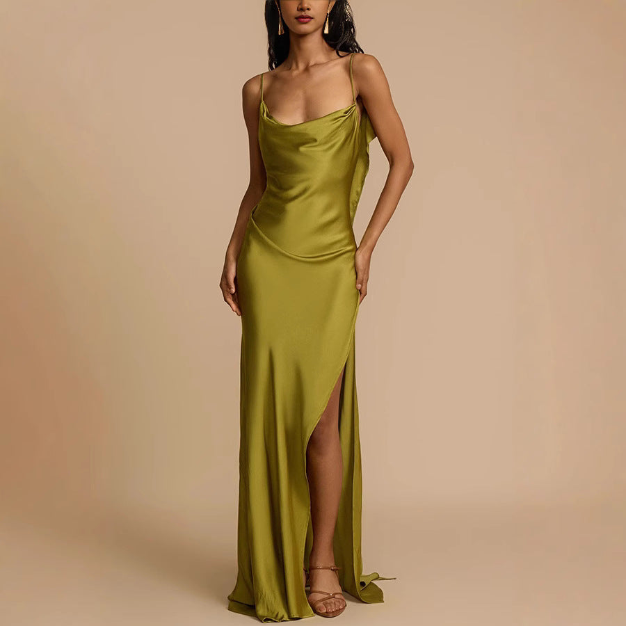 Ava | Women’s Slip Dress - Elegant Full Length with Cowl Neck and Side Slit