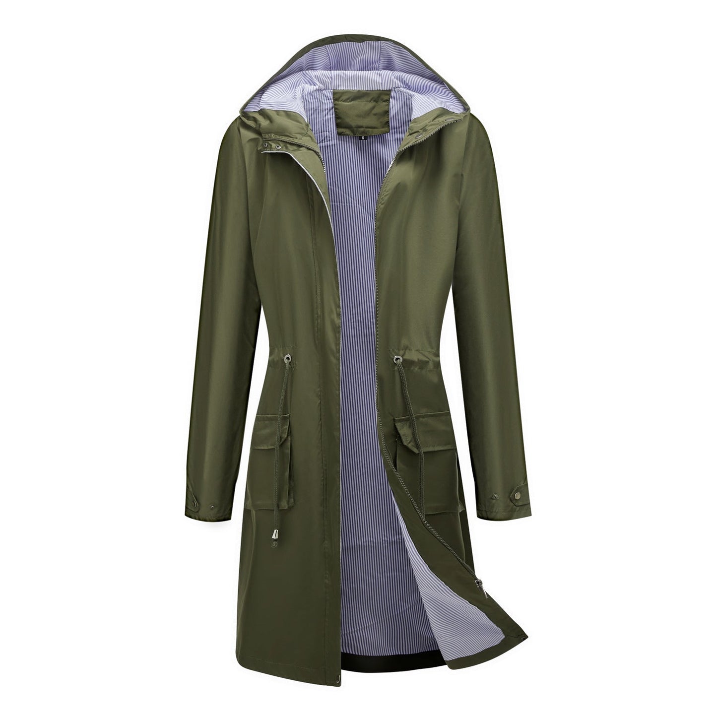 Women’s Longline Hooded Jacket – Relaxed Fit – Water-Resistant – Adjustable Waist – Pockets