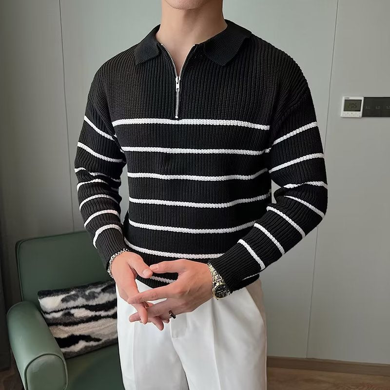 Liam | Men's Striped Zipper Front Sweater