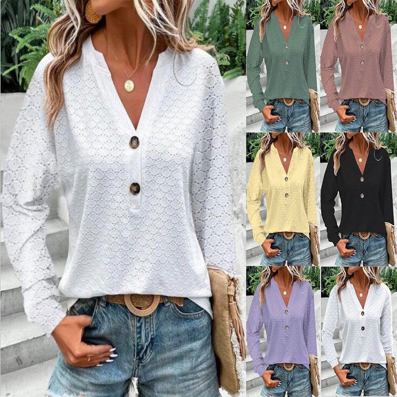 Delia® | Women'S Blouse With Fine Lace Pattern And Decorative Buttons
