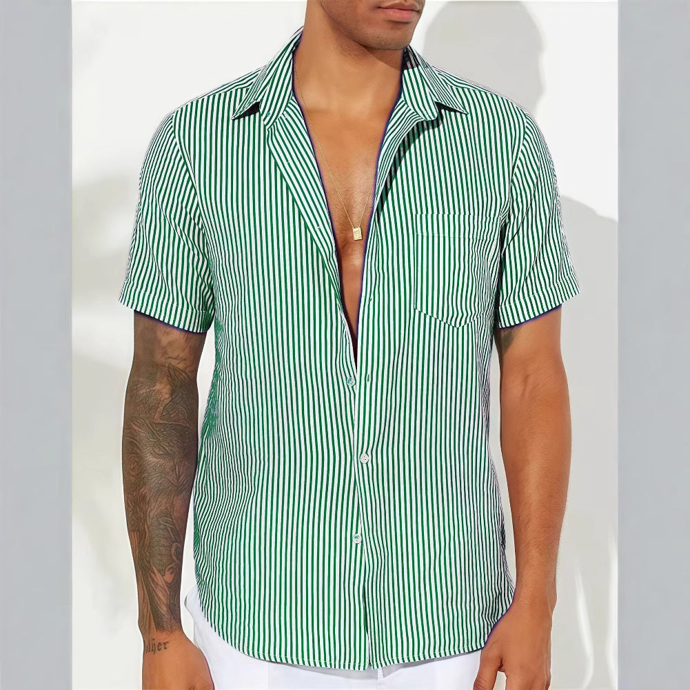 Gordon | Men’s Casual Shirt – Breathable Cotton Blend – Relaxed Fit – Short Sleeve – Vertical Stripes