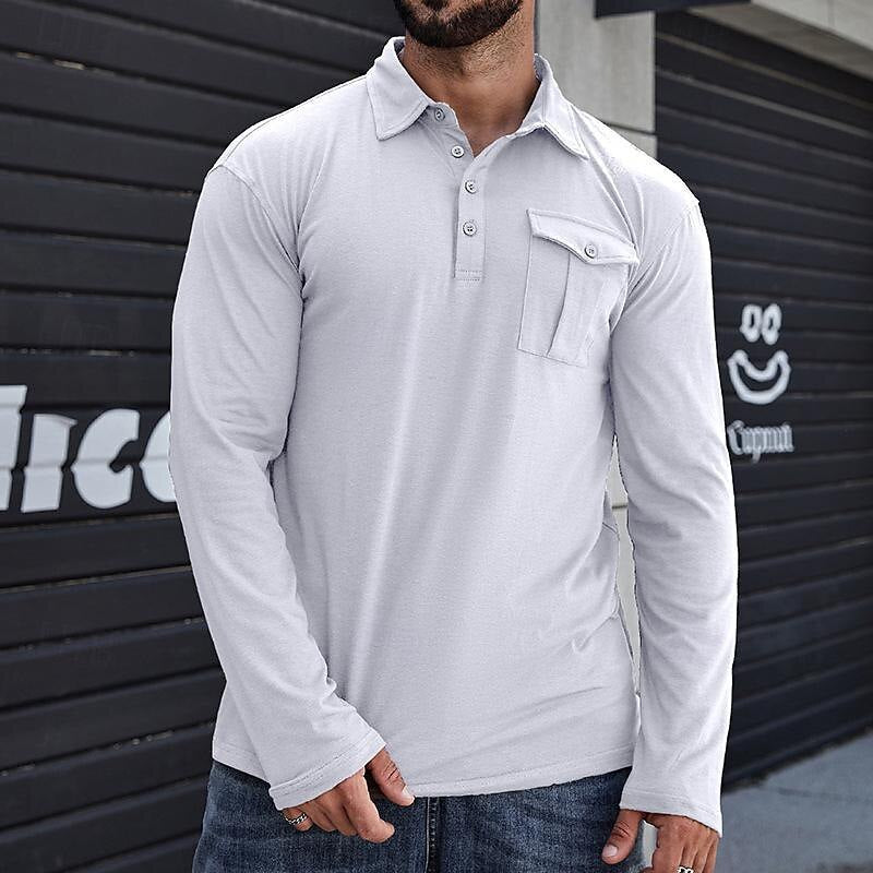 Men’s Henley Polo Shirt – Slim Fit – Cotton – Stand Collar – Chest Pocket