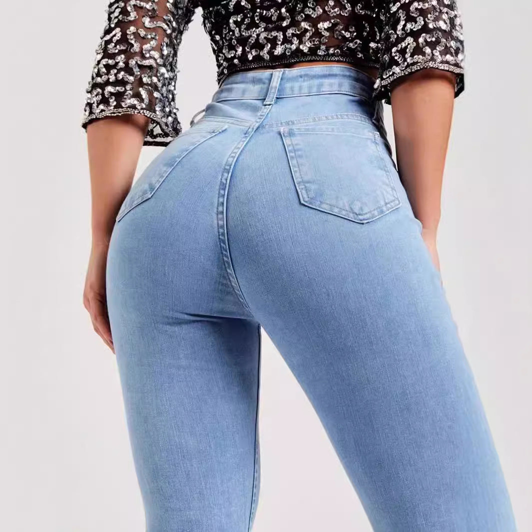 Women’s Flared Jeans – High Waist – Stretch Denim – Slim Thigh – Full Length