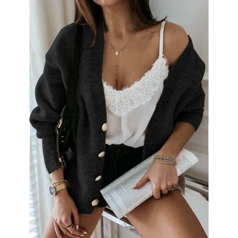 Women’s Sweatshirt Jacket – Wool Blend – Oversized Fit – V-Neck – Button Front