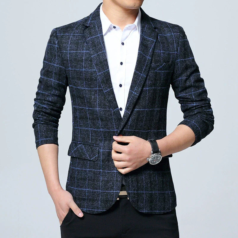 Men’s Blazer – Wool Blend – Modern Fit – Large Plaid – Single-Breasted Notch Lapel