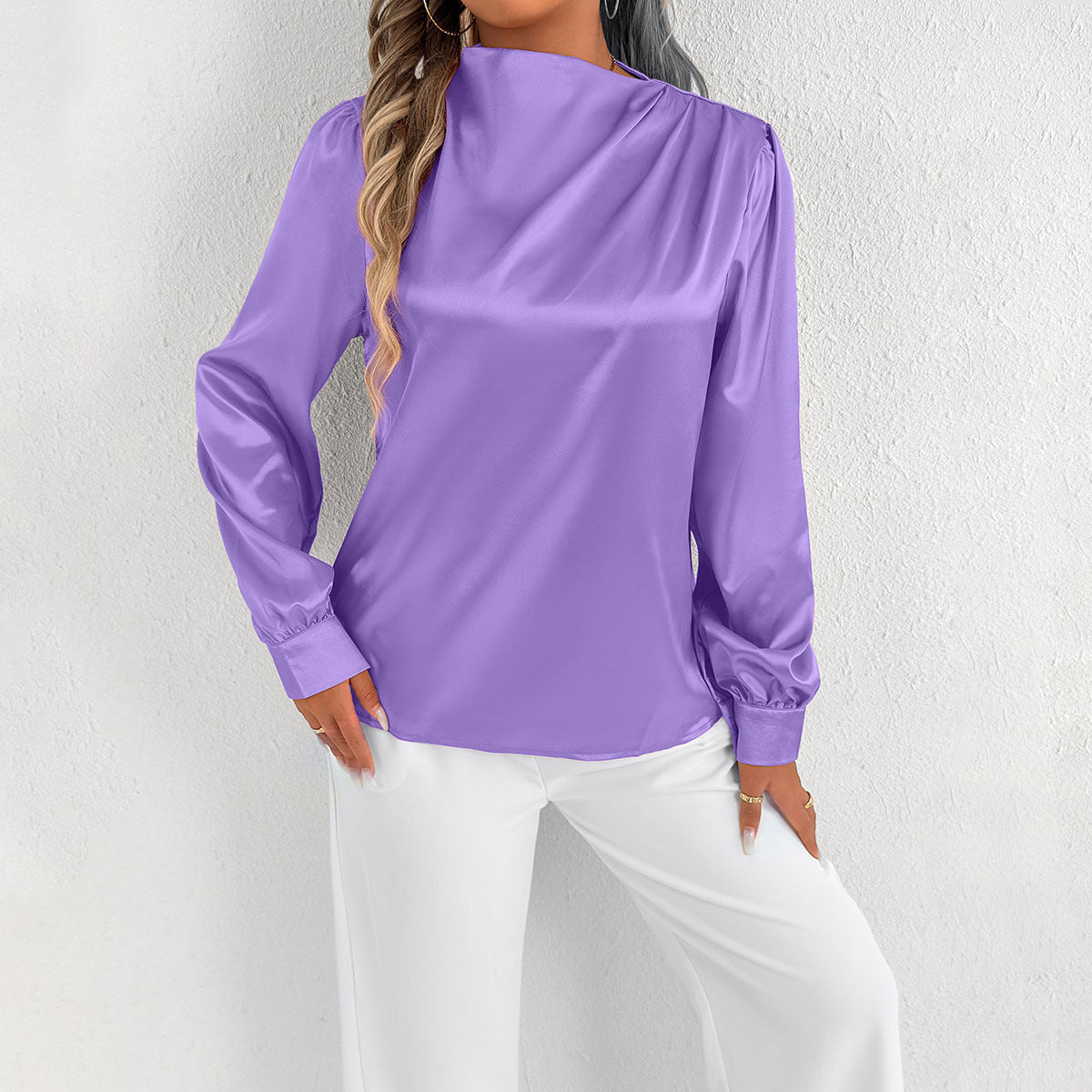 Angelica | Elegant Women’s Blouse – Relaxed Fit, High Neck, Long Sleeve