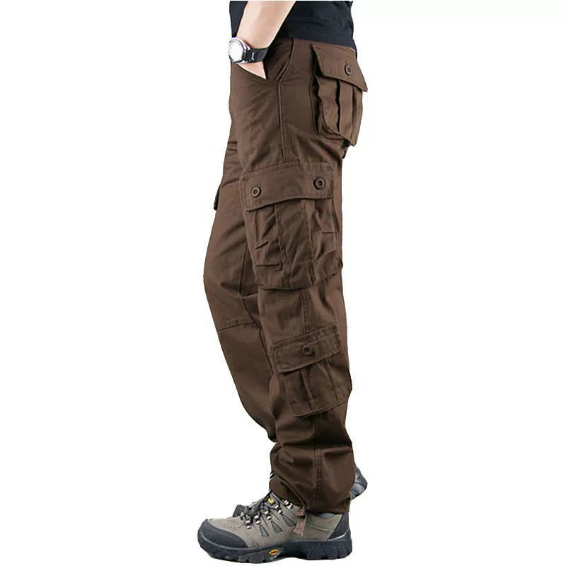 Men’s Cargo Pants – Loose Fit – Cotton – Multi-Pocket Full Length – Reinforced Seams