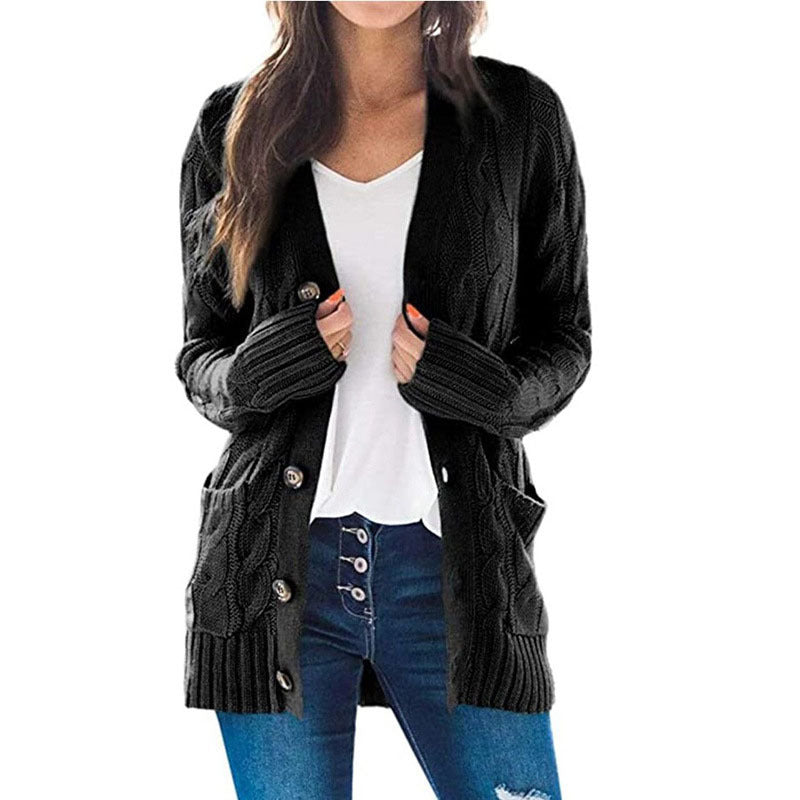 Women’s Cardigan – Wool Blend Knit – Relaxed Fit – Button Front – Mid-Length with Pockets