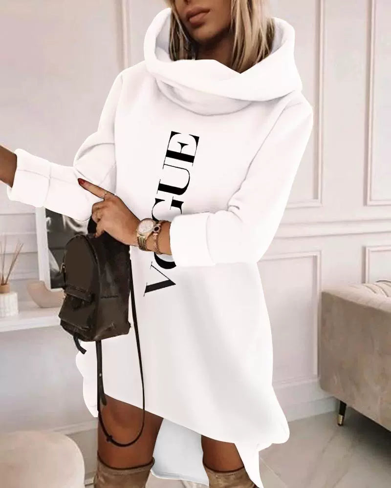 Women’s Hooded Sweatshirt – Soft Knit – Relaxed Fit – Turtleneck – Mid-Length Casual Wear