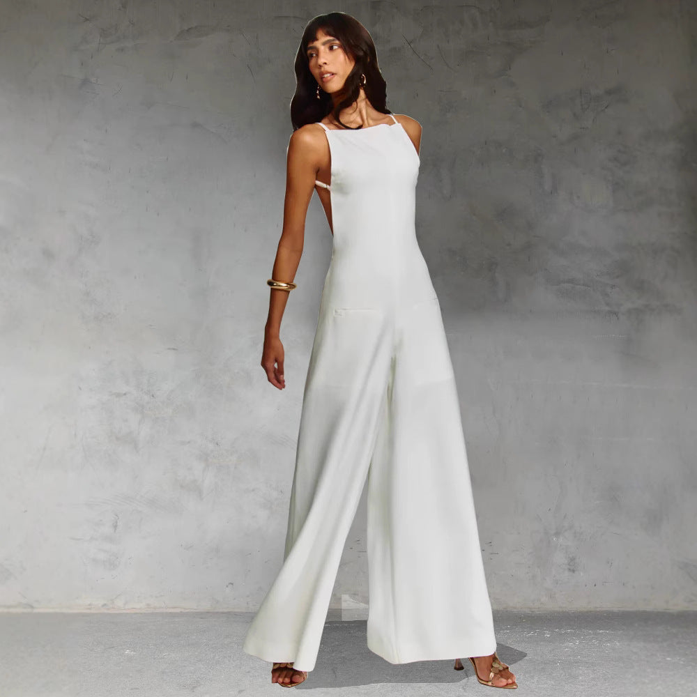 Adrienne | Women's Jumpsuit - Sleeveless - Wide Leg - Relaxed Fit - Cotton Blend