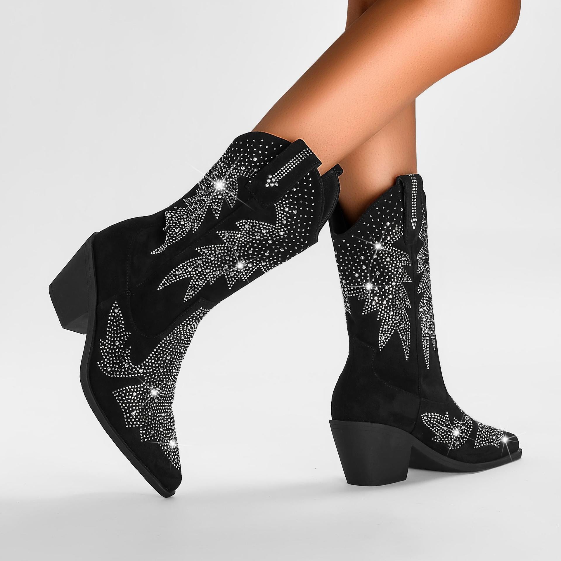 Yvette | Women's Rhinestone Mid Calf Cowboy Boots