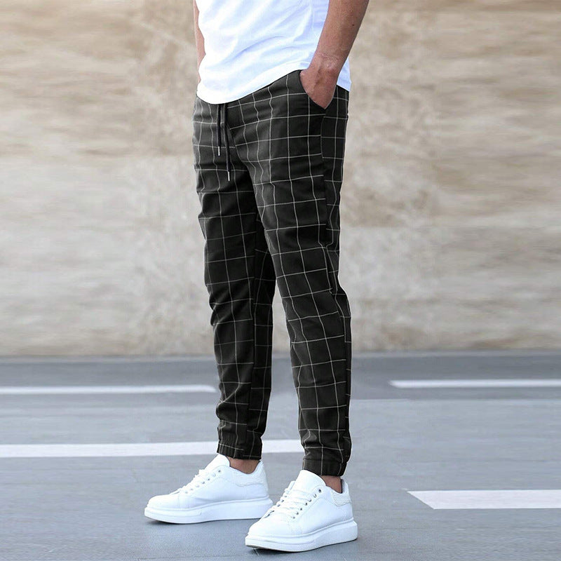 Ezra | Men's Jogging Pants - Cotton Blend - Tapered Fit - Checkered Pattern