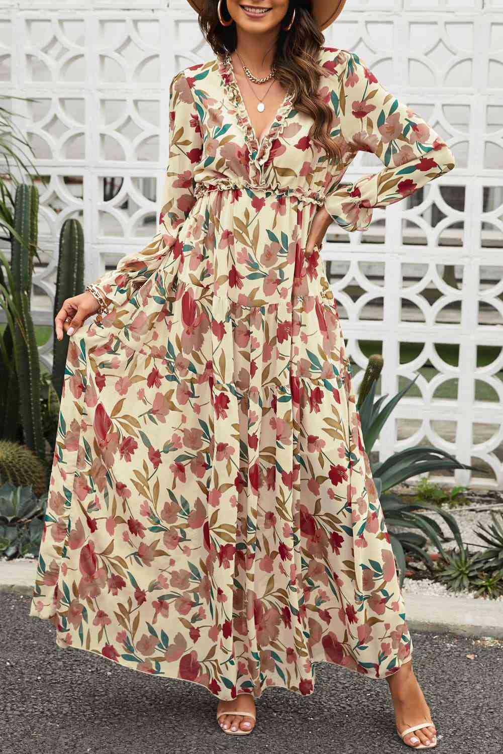 Judith | Elegant Floral Print Maxi Dress with Long Sleeves