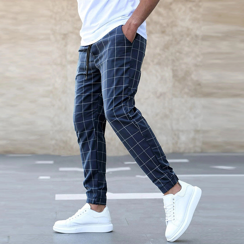 Ezra | Men's Jogging Pants - Cotton Blend - Tapered Fit - Checkered Pattern
