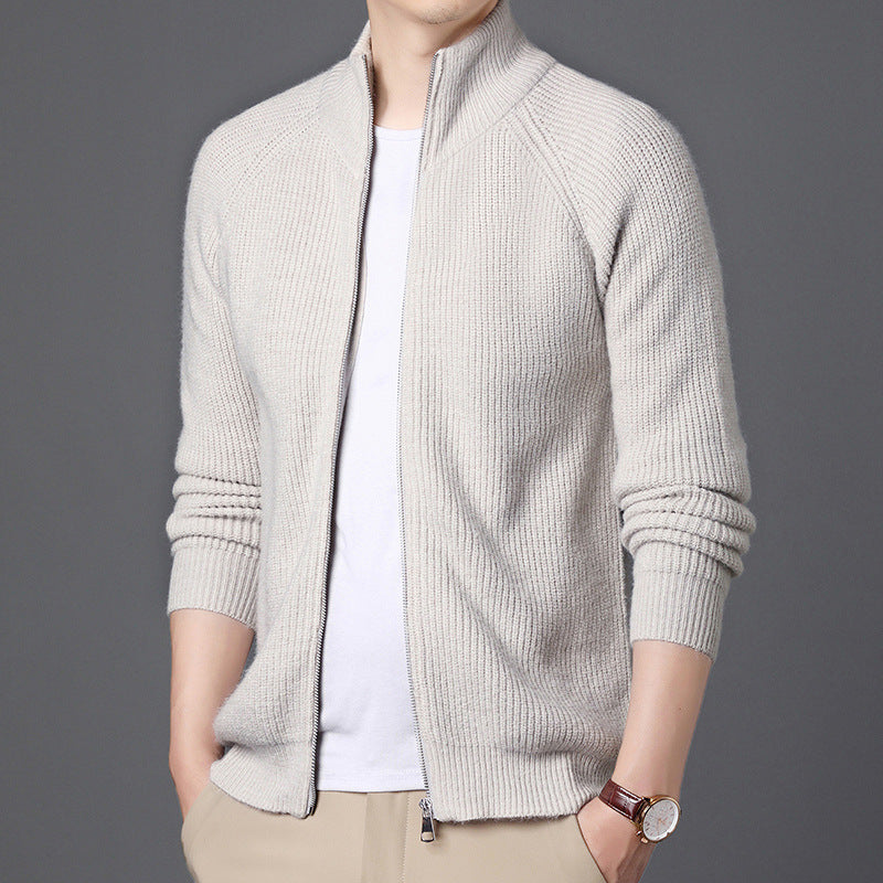 Men’s Cardigan Sweater – Relaxed Fit – Wool Knit – Zip Front – Ribbed Hem & Cuffs