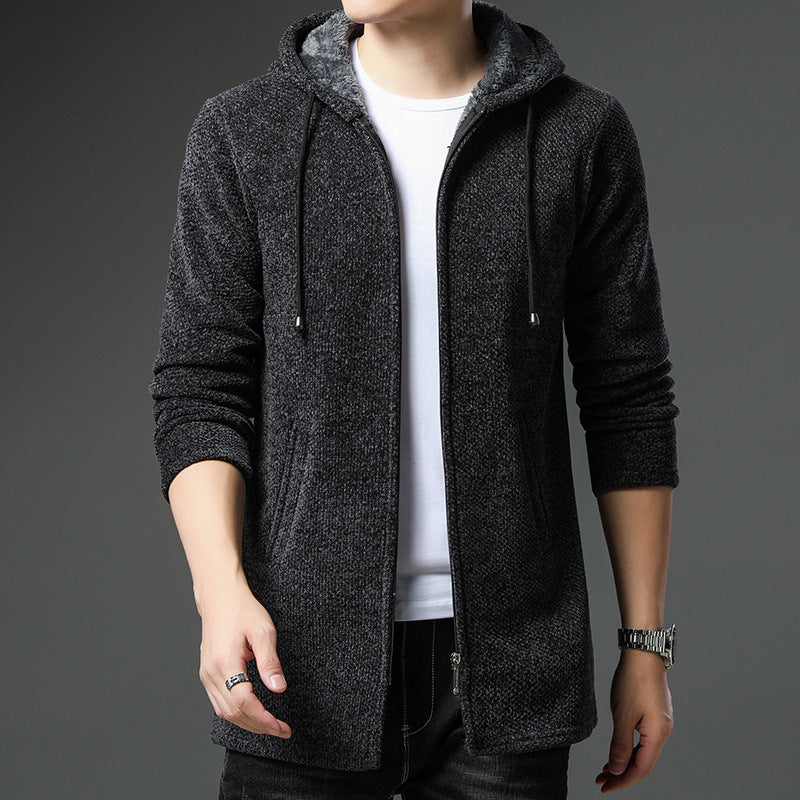 Men’s Windbreaker Sweater – Relaxed Fit – Hooded – Zipper Front – Warm Lining