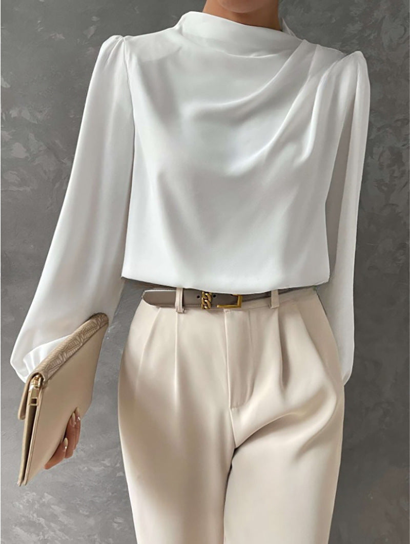 Hera | Women’s Elegant Blouse – Relaxed Fit – High Neck Long Sleeve Top