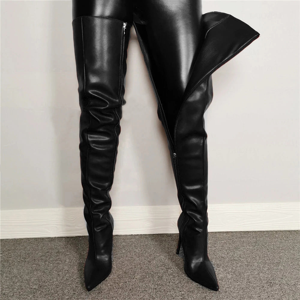 Women’s Over-the-Knee Boots – High Heel – Pointed Toe – Glossy Finish – Sleek Fit