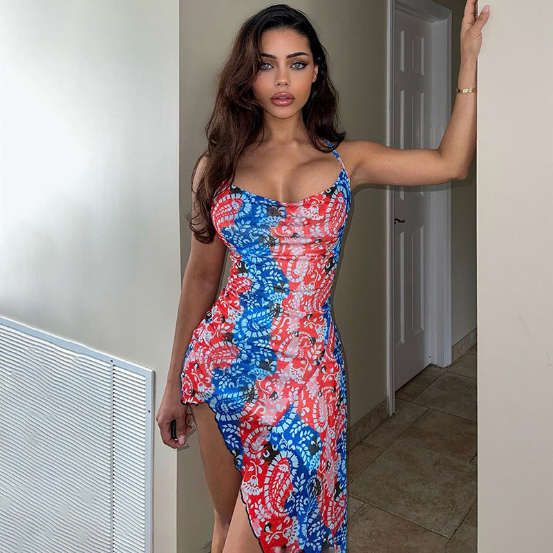 Elena® | Women'S Asymmetrical Summer Dress With Floral Pattern And Spaghetti Straps