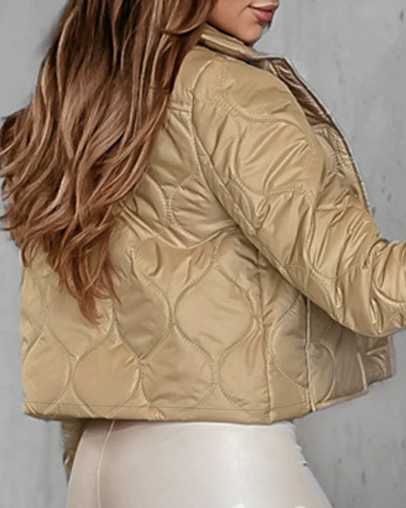 Women’s Quilted Jacket – Cropped Fit – Lightweight Padding – Shirt Collar – Button Front
