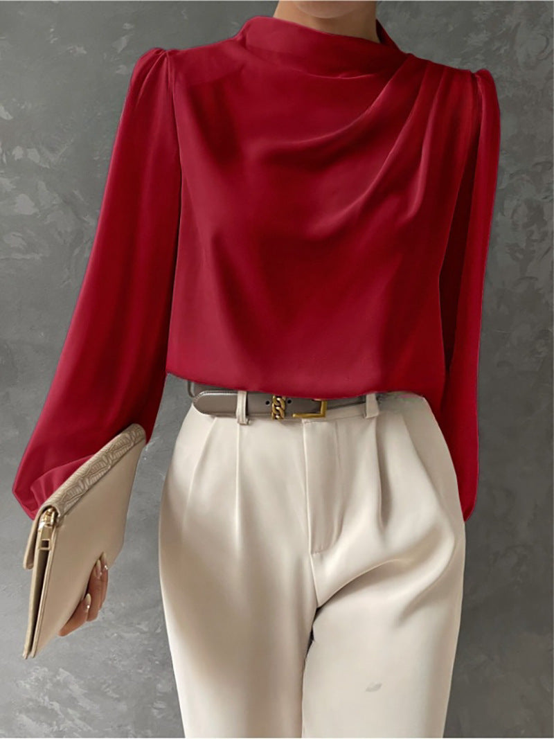 Hera | Women’s Elegant Blouse – Relaxed Fit – High Neck Long Sleeve Top