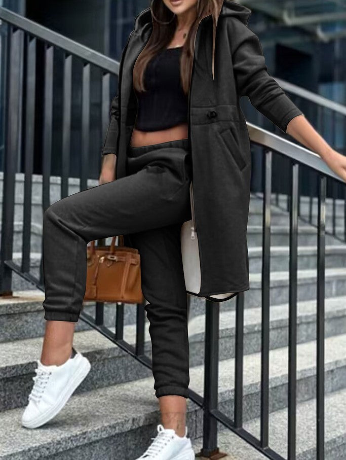 Women’s Tracksuit Set – Relaxed Fit – Longline Zip Hoodie – Cotton Blend Joggers