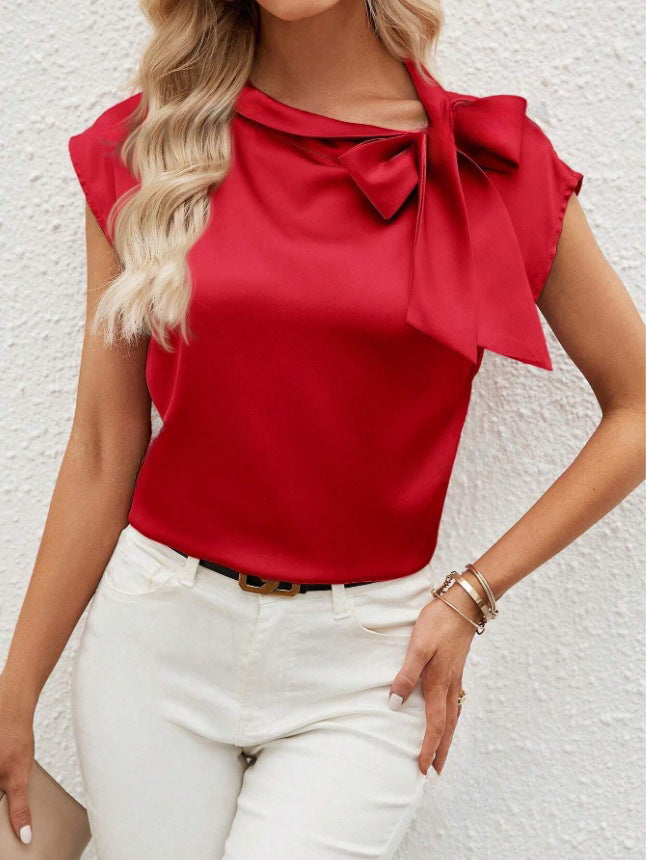 Bernice | Women’s Elegant Blouse – Relaxed Fit, Bow Neck, Cap Sleeve